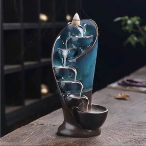 Ceramic Backflow Incense Burner Waterfall Design - Teal
